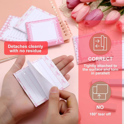 1pc Pink Bow Sticky Notes，Ins Style Self-Adhesive Tear-Off Notepad To Do List Stickers，Office School Memo Pad Reward Gift