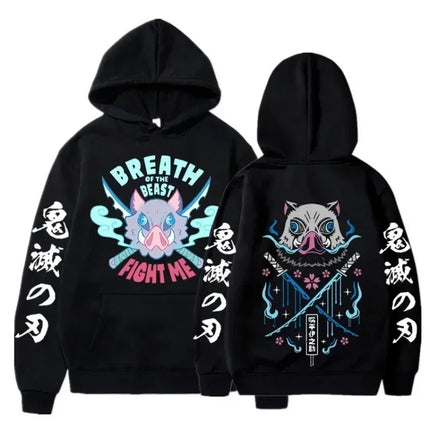 Popular Anime Print Hoodies Demon Slayer Blade Warm Fleece Japanese Street Kamado Nezuko Custom Men's Sweater Pullover Hoodies