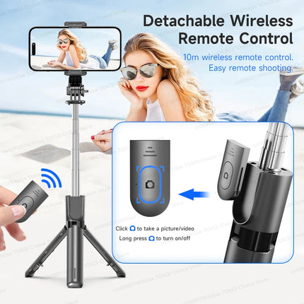 TOKQI Selfie Stick Tripod Phone Stand Portable Mini Tripod with Wireless Bluetooth for Android and Iphone Cell phones Shoot Vlog
