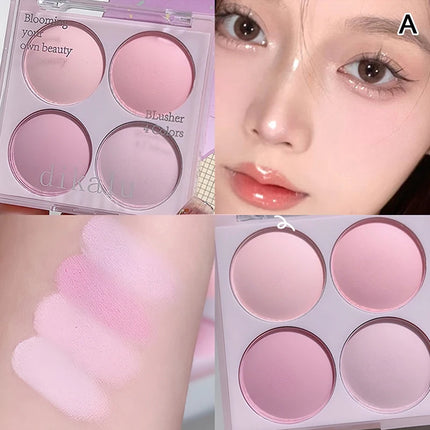 1Pc 4-Color Matte Blush Powder Set | Sweet Warm Tone | Cheek Brightener | Natural Illuminator | Enhances Facial Beauty