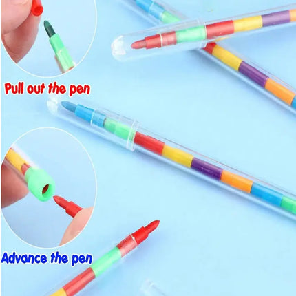 10 Pcs Stackable 11-Section Colored Wax Crayons, Student Drawing Crayons & Pencils, Student Stationery, Stackable Colo