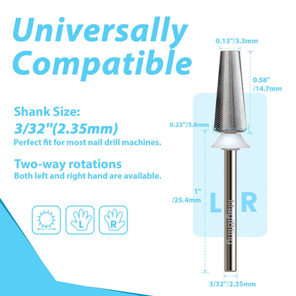 MagiBling 3XF Tapered Nail Drill Bit Professional Removal Grinding Bits for File Machine Acrylic Soft Gel Polish Tools 3/32”