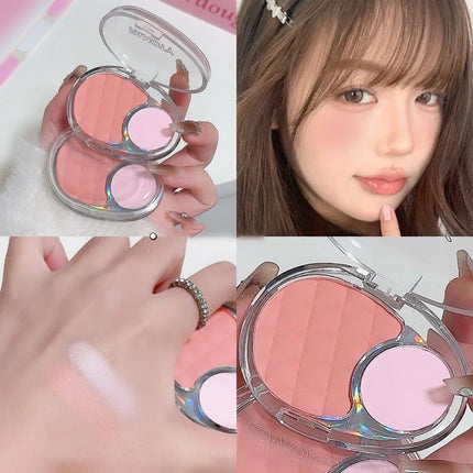 Whitening Shine Duo Blush Palette Velvet Mist Blusher Highlighter Palette Matte & Pearlescent Glitter Cheek Contour Shadow