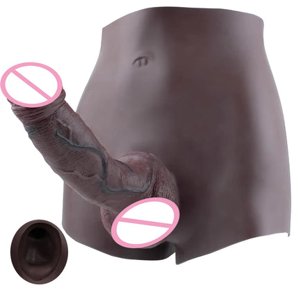 FAAK Wearable Black Penis Sleeve Silicone Panties Strap On Dildo Harness Hollow Dildo Realistic Cock Enlarger Sex Toys For men