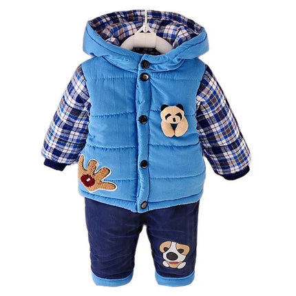 Winter Autumn Kids Thicken Velvet Hoodie Jacket And Pants Set Baby Boys 2-Piece Cotton Suit Children's Clothing