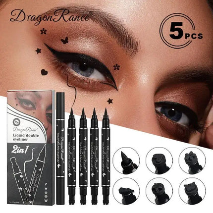 Dragon Ranee 5PCS Waterproof Eyeliner Stamp Pen Set Black Liquid Star Quick Dry Double Headed Eye Liner Makeup Cosmetics