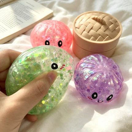 Glitter Colorful Simulated Dumpling Squishy Relaxing Relieve Anxiety Antistress Enhance Happiness Rebound Squeeze Reliever Toy