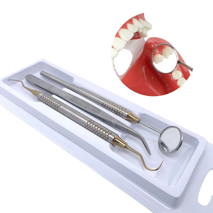 3pcs/KIt Dental Mouth Mirror Tweezers Curve Probe Kit Dental Stainless Steel Instrument For Dentist Oral cleaning Tool