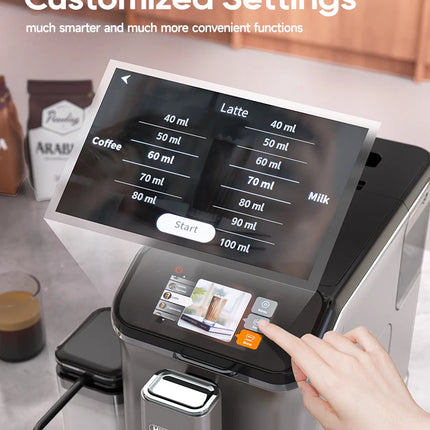 HiBREW Fully Automatic Espresso Machine Cappuccino Milk System 6 Coffee Varieties Intuitive Touch Display With Grinder H16