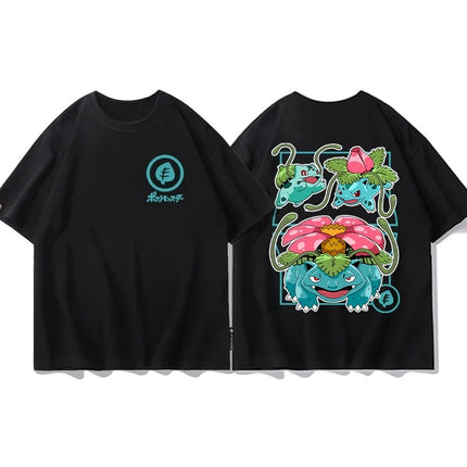 2026 Summer Pokemon Charizard Evolution Double Sided Print T-Shirt 100% Cotton Oversized Couple & Family Tee for Travel & Sports