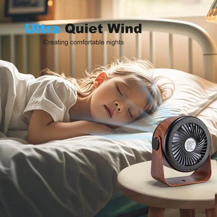 Large Capacity Rechargeable Desktop Fan 5000 mAh Mini Table Fan with 5-Speed 360° Rotation Wall-Mounted with Night Light
