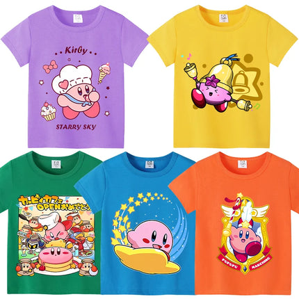Star Kirbys Summer Short Sleeve Kid Cute T-shirt Colorful Tops Baby Cartoon Fashion Tee Kawaii Game Boy Girl Casual Clothes Gift