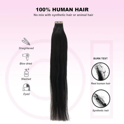 Straight Tape In Hair Extensions Natural Black 26 Inch Adhesive Invisible Brazilian Remy 100% Human Hair Tape ins 50G/20Pcs/Pack