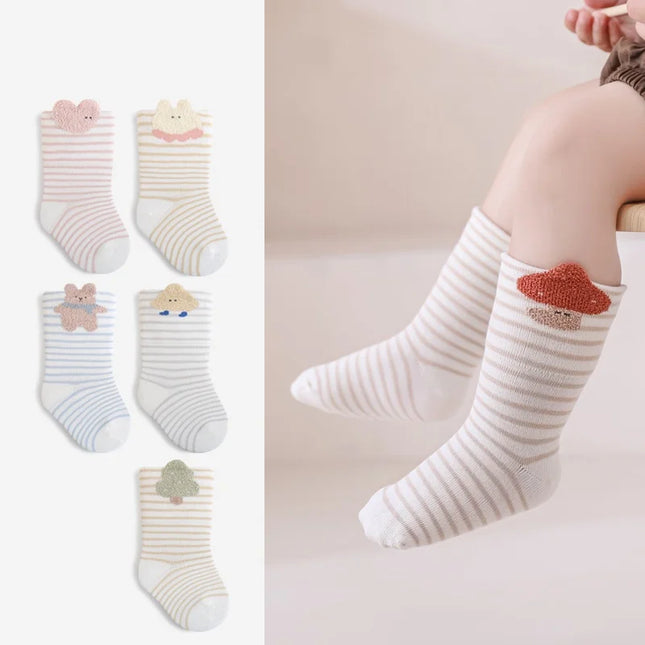 3Pairs/lot Newborn Baby Boy Girl Kids Socks Cartoon Striped Children's Sock Soft Autumn Winter Infant Toddler Socks For Girls