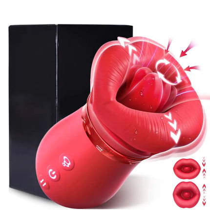 Rose Mouth-Shaped Licker Vibrator Clitoral Nipple Auto Tongue Licking Sucker Stimulator G Spot Clit Masturbate Sex Toy for Women
