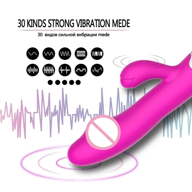 30 Speed Rechargeable Handheld Silicone Adult Clit Clitoral Clitoris Sex Toy G Spot Dual Motor Rabbit Vibrator for Women Female