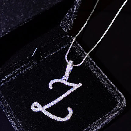 Flatfoosie New A-Z Cursive Initial Letter Name Pendant Necklace For Women Simple Rope Chain Letter Necklace Fashion Jewelry Gift