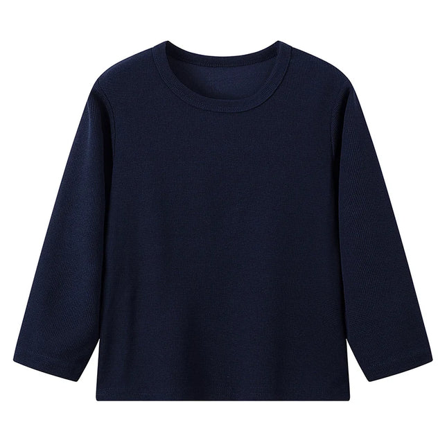 Children's Autumn Solid Color Simple Versatile Long-Sleeve T-shirt Boys' Casual Sports Shirt Girls' Fashion Round-Neck Sweatshirt