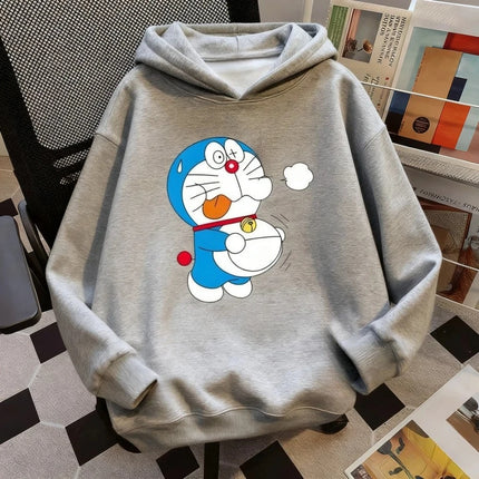 Autumn and Winter New Harajuku Cartoon Doraemon Hooded Sweatshirt Loose Children's Top Cute Boys and Girls Clothing