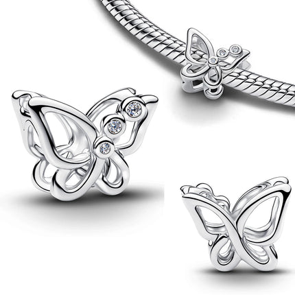 2026 New Original 925 Sterling Silver Key Butterfly Heart-shaped Bead Pendant fit Women's DIY Bracelets Necklaces Jewelry Gifts