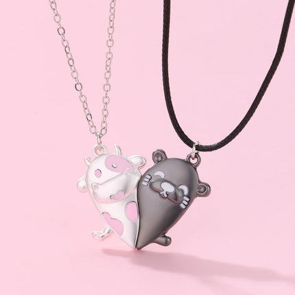 2Pcs Cute Cartoon Animal Magnetic Necklace Exquisite Kawaii Pendant Best Friends Couple Jewelry Accessories Party Birthday Gift