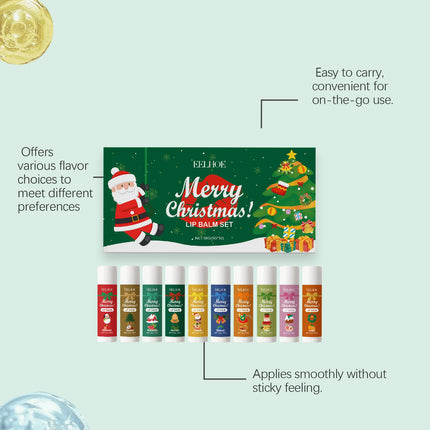 10PCS/Box Christmas Lip Moisturizing Set Deep Moisturizing Lip Color Brightening Plump Lip Care Gift Set for Women Girls