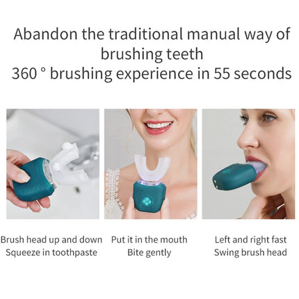 Portable U-shaped electric toothbrush, ultrasonic 360-degree cleaning, silicone whitening automatic toothbrush, oral tool