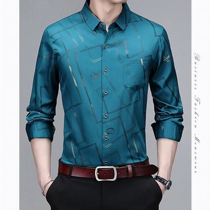 Men's Casual and Fashionable Long Sleeved Printed Shirt, Non-Iron and Wrinkle Resistant Business Top