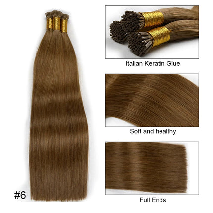I Tip Hair Extension Straight Human Hair Extension 0.8g/ 1g/Strand 50pc/Set Capsule Keratin Natural Fusion Human Hair Extension