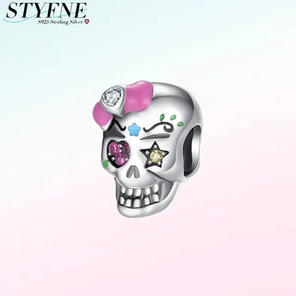 925 Sterling Silver Gold Red Apple Bone Halloween Series Beaded Charm for Women Diy Original Brand Bracelet Jewelry Making Gift