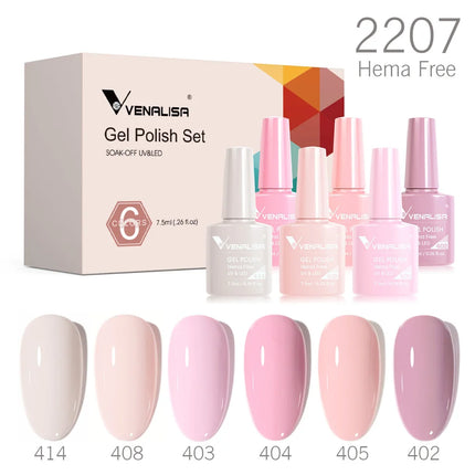 6pcs/kit VENALISA Valentine's Day Collection Lovely Pink Nails HEMA FREE TPO FREE Soak Off UV LED Semi Permanent Set Gel Varnish