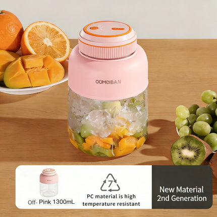 High Aesthetic 1300ml Large Capacity USB Rechargeable Portable Blender Juicer, Kitchen Fruit Juicer, Food Prep