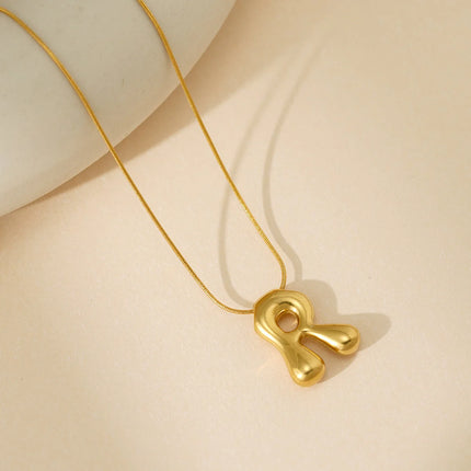 CARLIDANA Initial Stainless Steel Women Gold Plated Bubble Balloon Letter Personalized Round Snake Chain Chunky Name Necklace