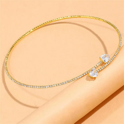 Korean Fashion Rhinestone Heart Collar Choker Necklace for Women Simple Open Collar Necklace Torques Jewelry Accessories