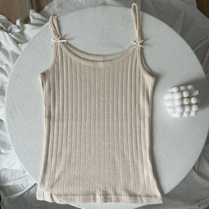 Sweet Floral Print Eyelet Bow Cropped Vests Women Cotton Casual Slim Lace Trim Tank Tops Vintage Preppy Style Cute Camisole Y2K