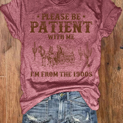 Please Be Patient With Me Women's Tee - Vintage 1900s Western Cactus Graphic White Top