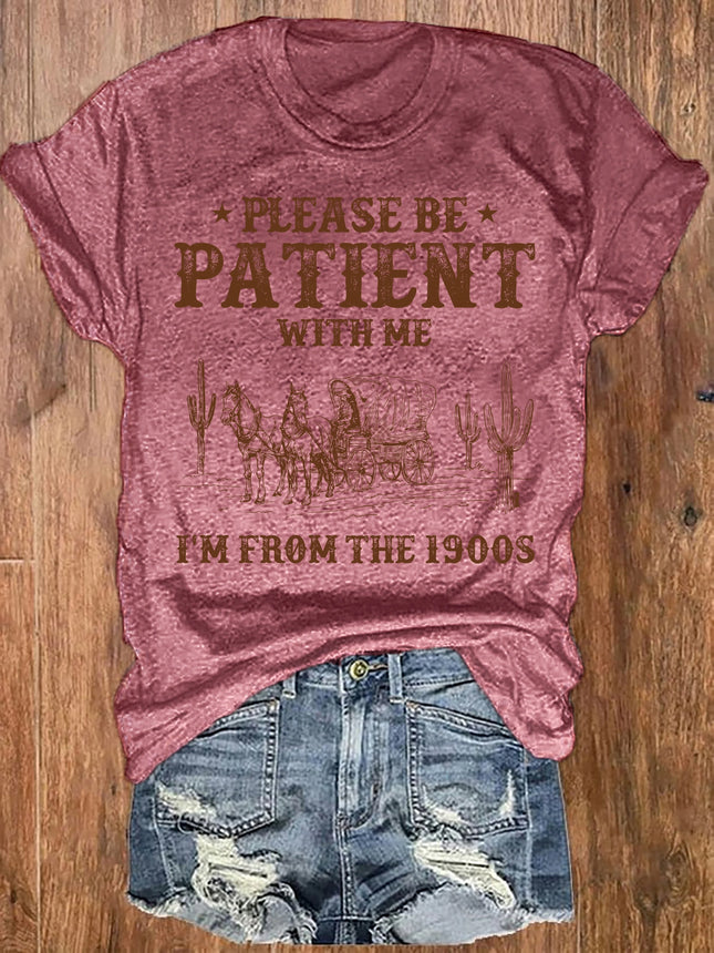 Please Be Patient With Me Women's Tee - Vintage 1900s Western Cactus Graphic White Top