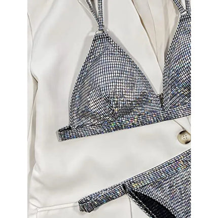 YAUASOPA Women's Shiny Bikini Micro Sexy String Two-Piece Swimsuit Female Thong Swimwear