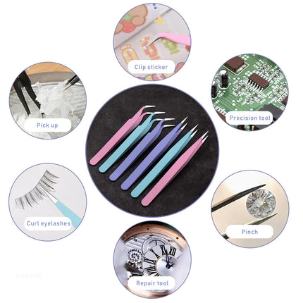 Colored Anti-Static Tweezers For Eyelash Extension Eyebrow Stainless Steel Set Beauty Precision Tweezers Makeup Kit Repair Tools