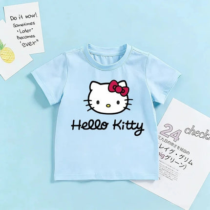 HelloKitty T-Shirt Cartoon Anime Print Little Girls Children Aged 3-8 Fashion Sweet Tops 2026Summer Clothes Kids Gift