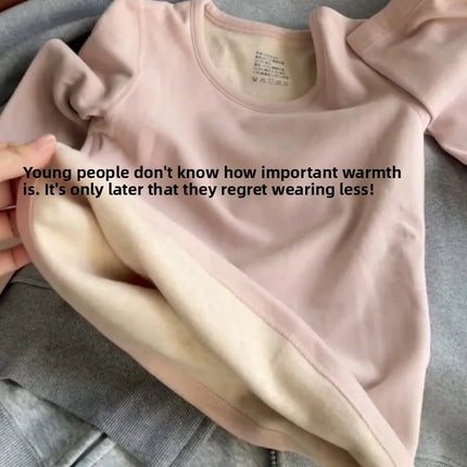 Thiened Fce Warm Underwear Set for Women round Ne Close-Fitting Pure Color Home Clothes Winter Thermal Suit