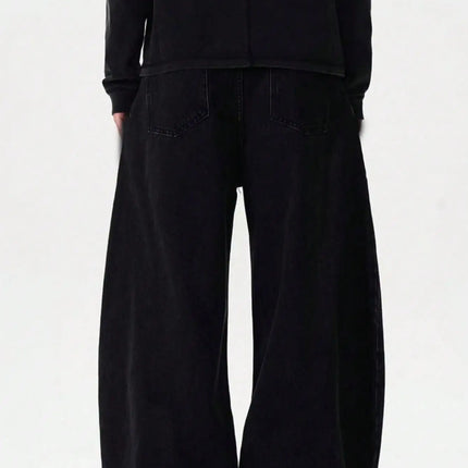 High Streets Spring Summer Men's Jeans American Baggy Wide Leg Curved Knife Denim Pants Loose Solid Color Male Trendy Trousers