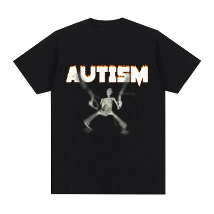 Autism Skeleton Meme T Shirt Humor Funny Skull Men Women Fashion Hip Hop T-shirt Casual Cotton Short Sleeve Oversized T-shirts