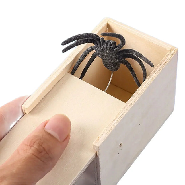 Tricky Toy Simulation Spider Wooden Box Spoof Insect Spider Box Creative Haunted House Horror Scene Layout Small Wooden Box