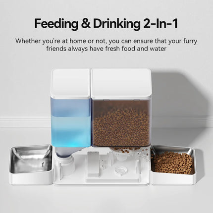 ROJECO 8.5L 2In1 Automatic Pet Feeder Gravity Water Fountain Button Version Auto 5L Cat Kibble Dispenser with 3.5L Water Refill
