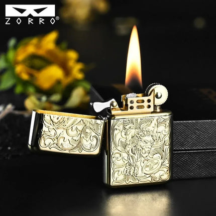 ZORRO 790 Genuine Ultra-thin Windproof Original Copper Lighter Double-sided Engraved Wheel Lighter Lighter Men's High-end Gifts