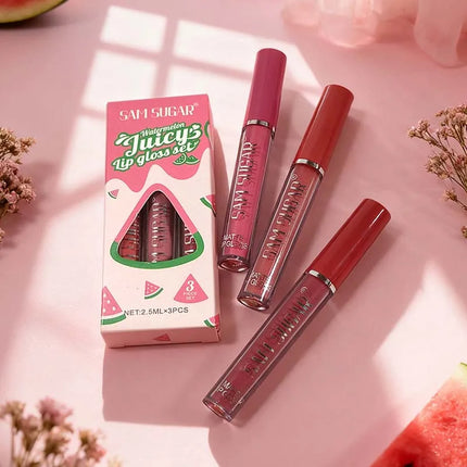 Fruit Cherry Strawberry Liquid Lipstick Makeup Kit Non Stick Cup Colorfast Long Lasting Velvet Matte Peach Lip Gloss Set 3pc/set