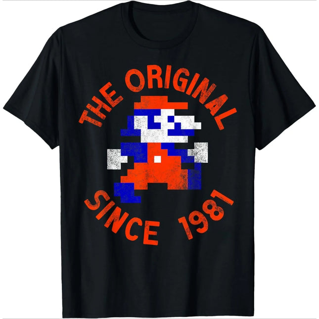 Super Mario pixel style graphic unisex 100% cotton shirt, 2026 Summer New Men vintage fashion O-neck Japanese Harajuku T-shirt