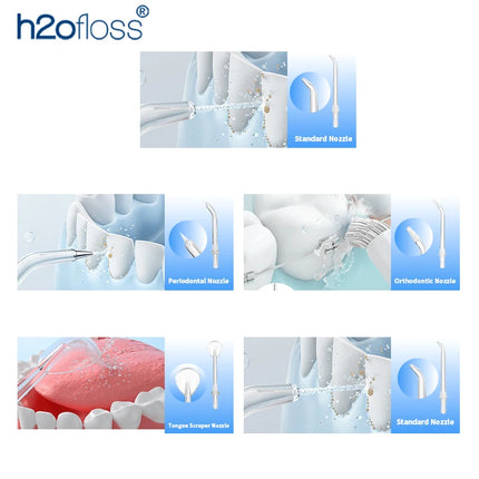 H2ofloss Water Flosser 570ml Portable Oral Irrigator 140PSI 6 Modes 5 Tips with Travel Bag USB Rechargeable for Dental Cleaning
