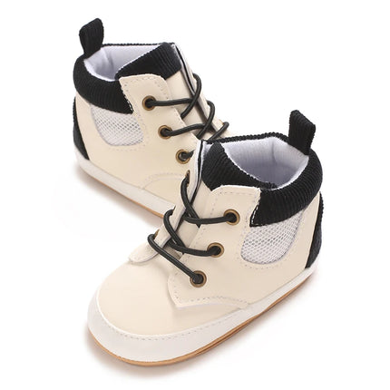 High-Top New 0-18M Baby and Children's Shoes Fashionable and Sporty PU Soft Rubber Sole First Walking Casual Sports Shoes